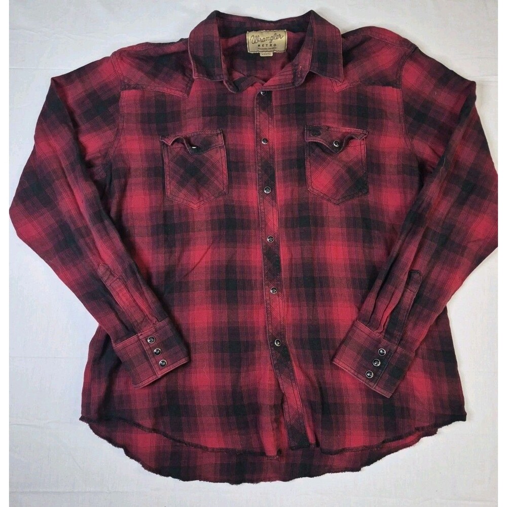 Wrangler Retro Western Shirt Mens Size 2XL Red Black Buffalo Plaid Pearl Snap